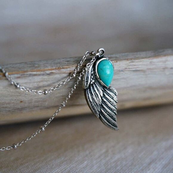 Native American Eagle Turquoise Necklace, Genuine Sterling Silver & Turquoise S - Picture 15 of 15
